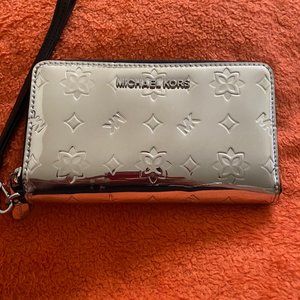 Michael Kors Lightly Used Shiny Silver Jet Set Wallet